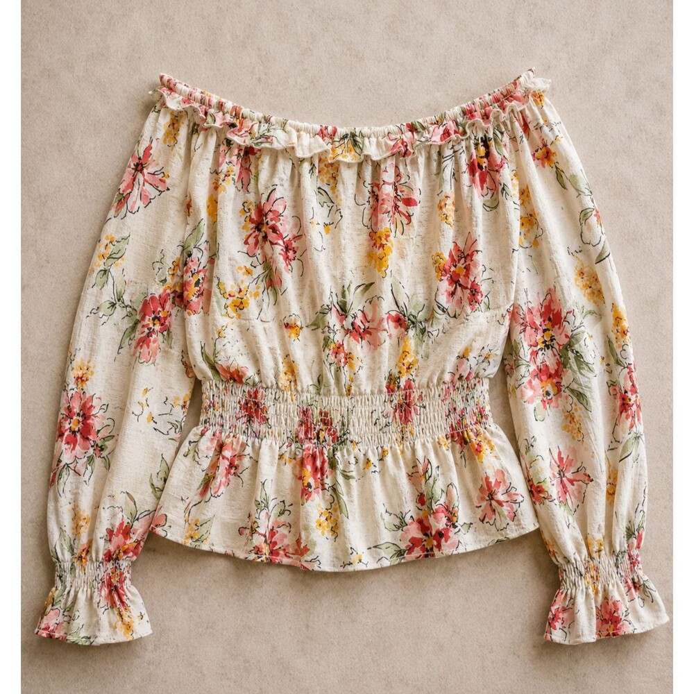 Floral Blouse Off Shoulder Peasant Boho Cottagecore Forever 21 Women Large NWT